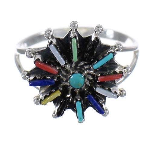 Multicolor Authentic Sterling Silver Southwestern Needlepoint Ring Size 6-1/2 QX84891